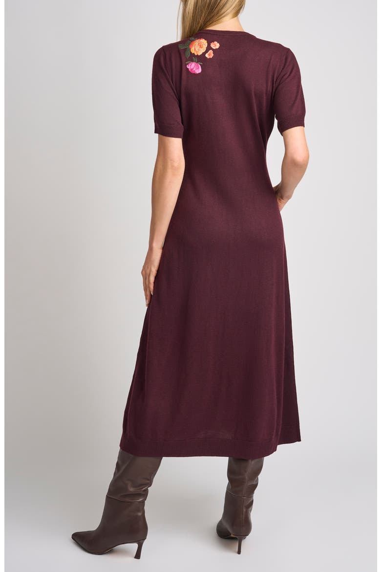 Jina Embroidered Elbow Sleeve Sweater Dress, Alternate, color, BURGUNDY GRAPE