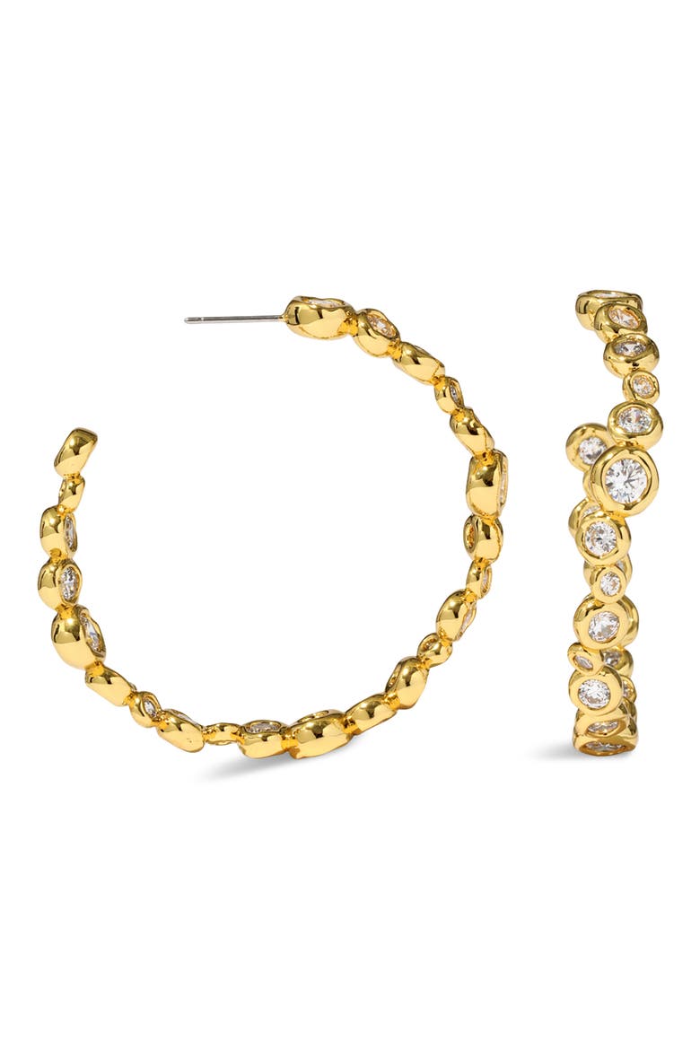 Large Asterales Cubic Zirconia Inside Out Hoop Earrings, Alternate, color, GOLD/ STONES