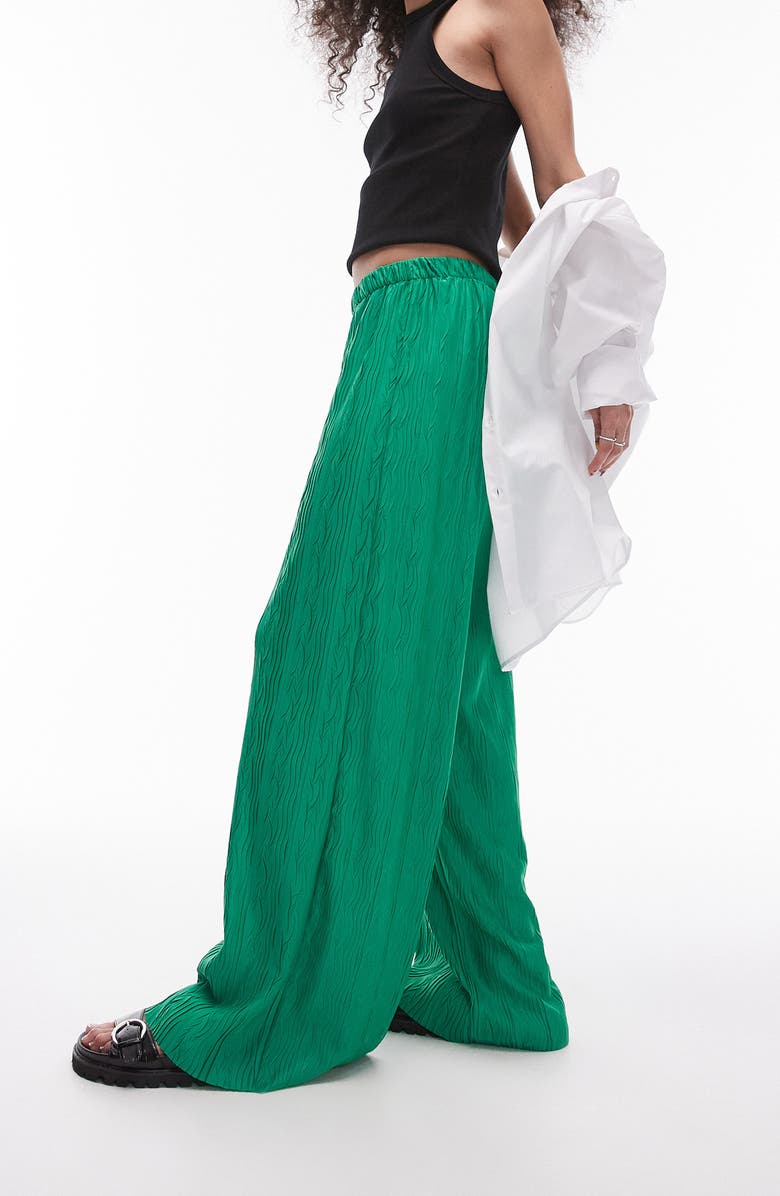 Topshop Plissé Pull-On Wide Leg Pants, Alternate, color, 