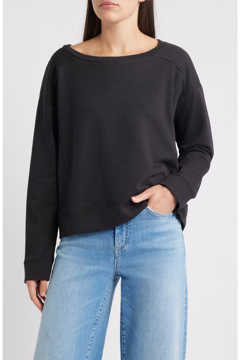Ballet Neck Boxy Organic Cotton Sweatshirt, Main, color, WASHED BLACK