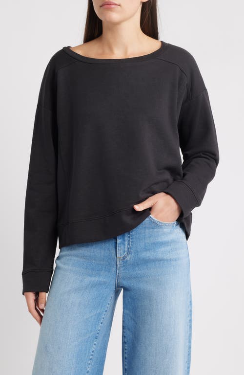 Eileen Fisher Ballet Neck Boxy Organic Cotton Sweatshirt In Black