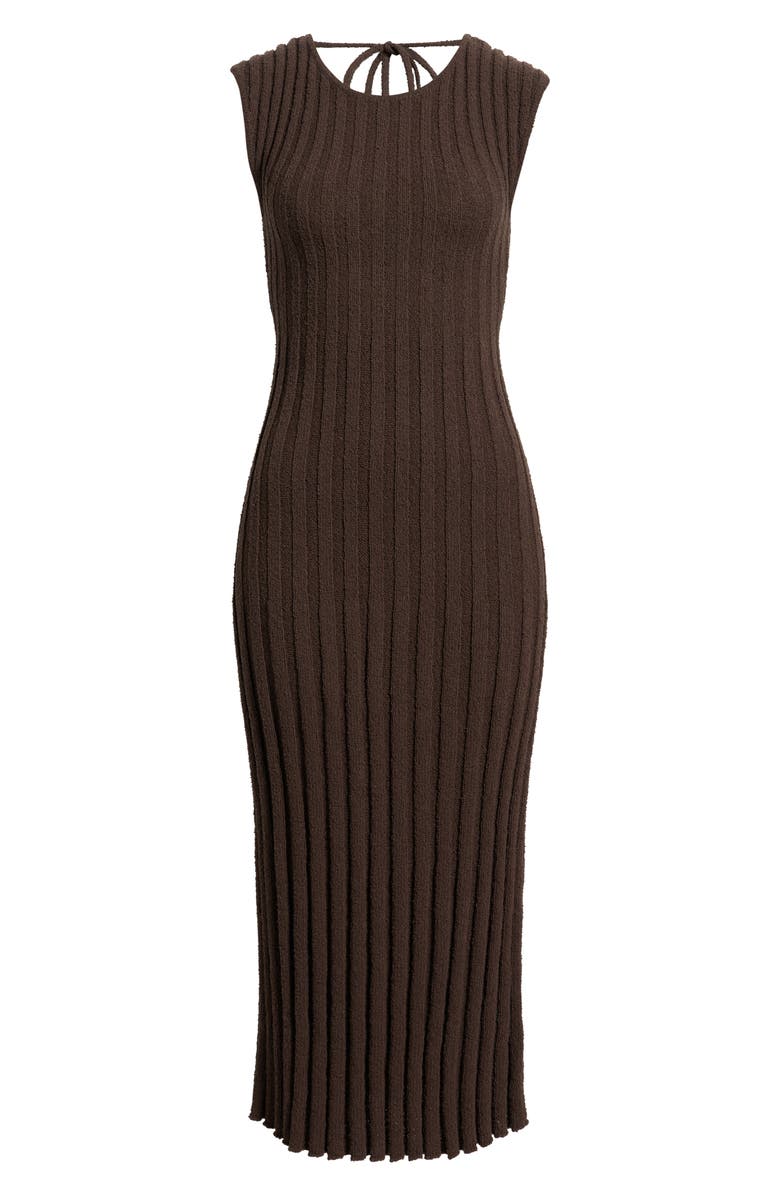 Open Edit Tie Back Cap Sleeve Linen Blend Rib Sweater Dress, Alternate, color, Brown Seal