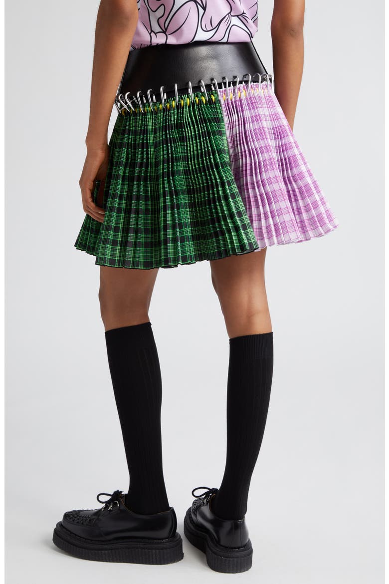 x Disney Daisy Duck Tartan Pleated Carabiner Belted Miniskirt (Nordstrom Exclusive), Alternate, color, PINK AND GREEN