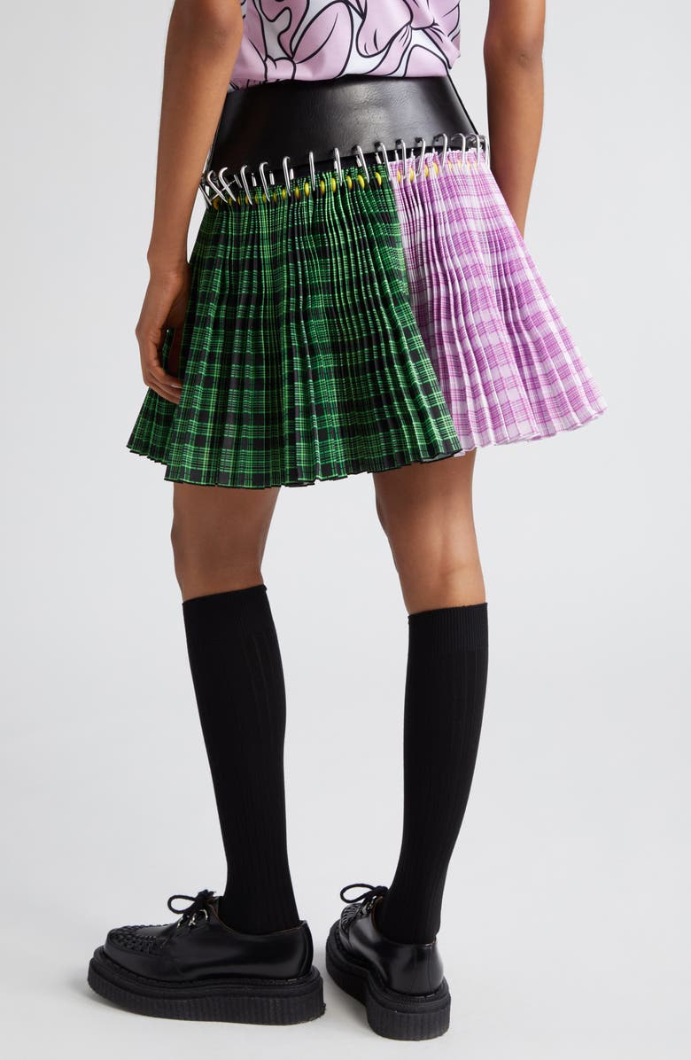 Chopova Lowena x Disney Daisy Duck Tartan Pleated Carabiner Belted Miniskirt, Alternate, color,