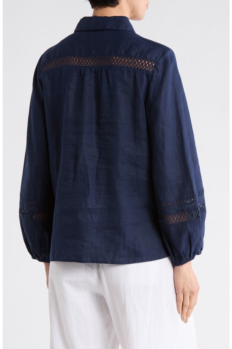 Coastalina Long Sleeve Linen Polo, Alternate, color, COASTLINE