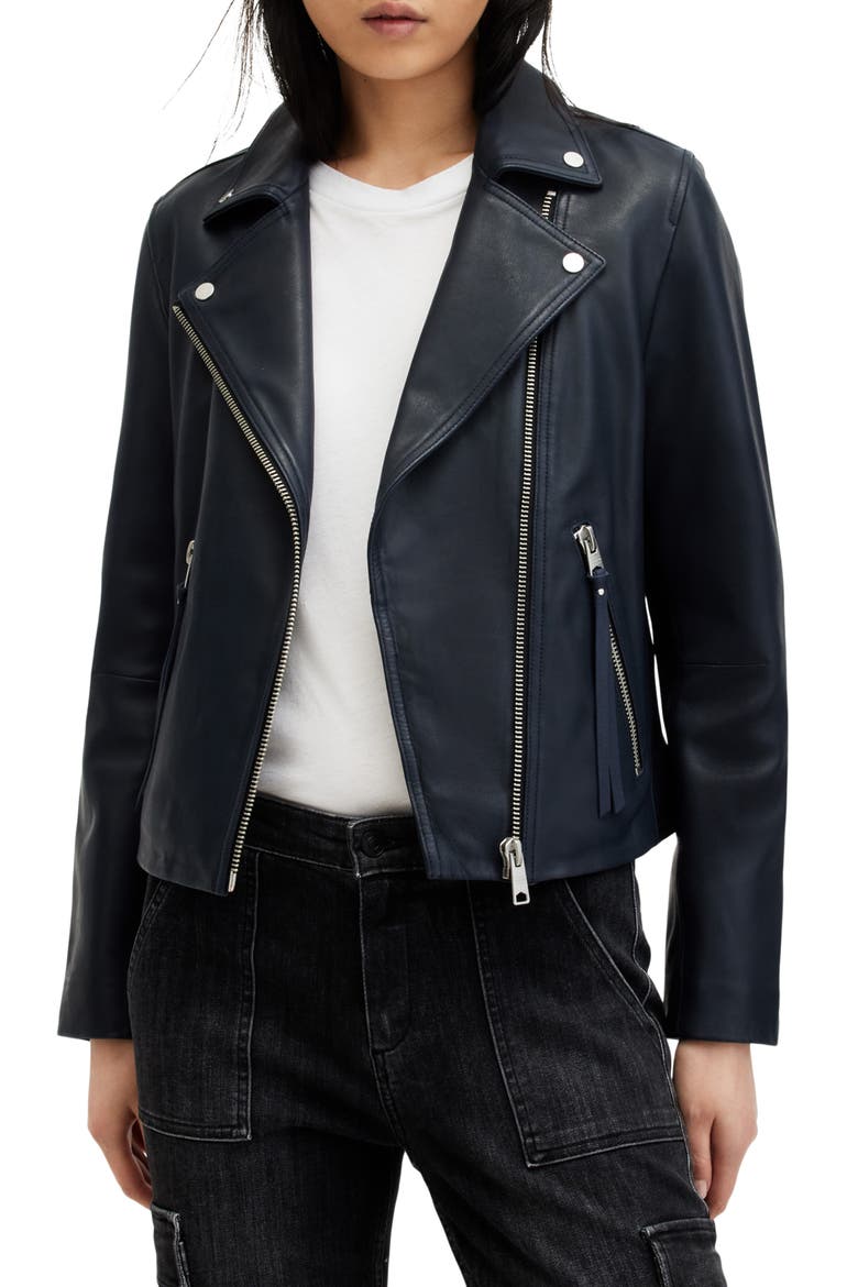 Dalby Leather Biker Jacket, Main, color, MIDNIGHT BLUE