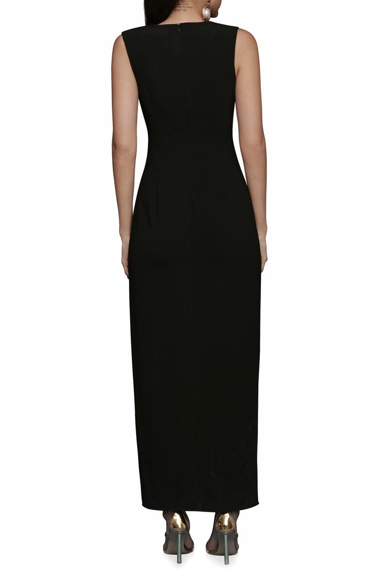 Avec Les Filles Floral Appliqué Queen Anne Neck Maxi Cocktail Dress, Alternate, color, Black