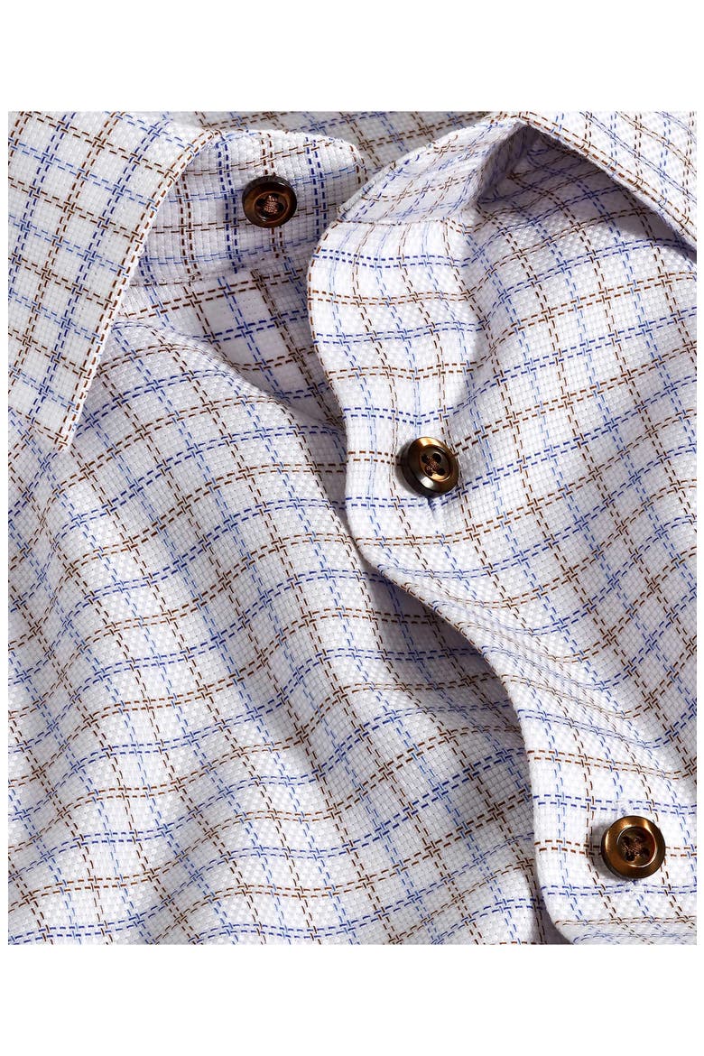 Trim Fit Check Cotton Dobby Dress Shirt, Alternate, color, BLUE/ CHOCOLATE