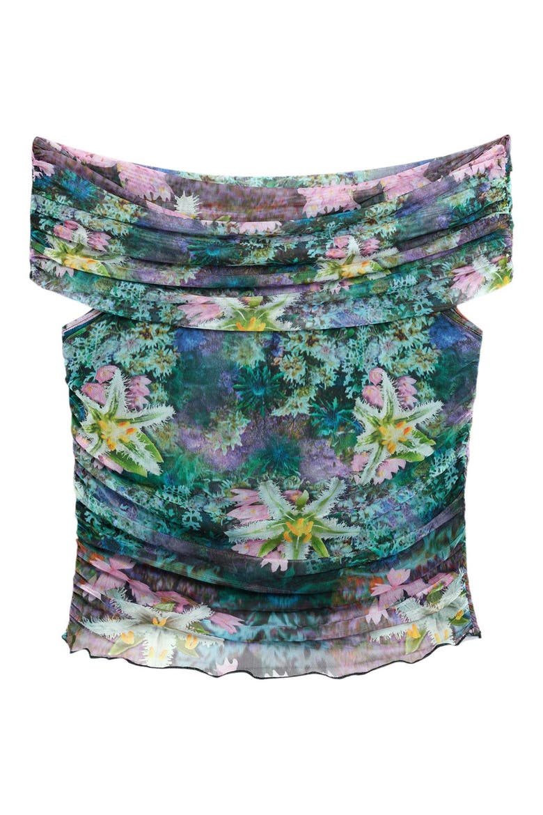 Off the Shoulder Stretch Mesh Top, Alternate, color, GREEN