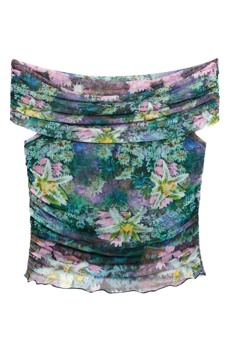 Desigual Off the Shoulder Stretch Mesh Top, Alternate, color, Green