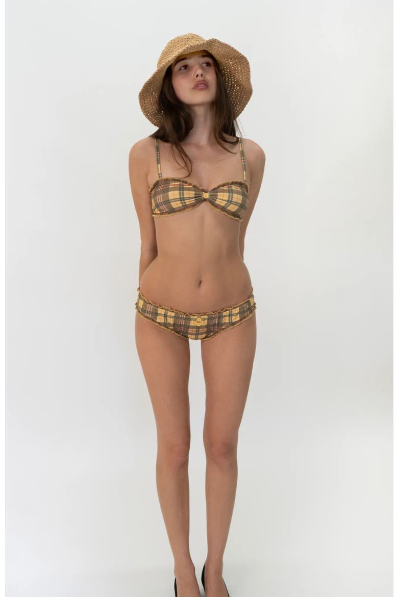 Bralette Bikini Top, Alternate, color, Yellow Plaid