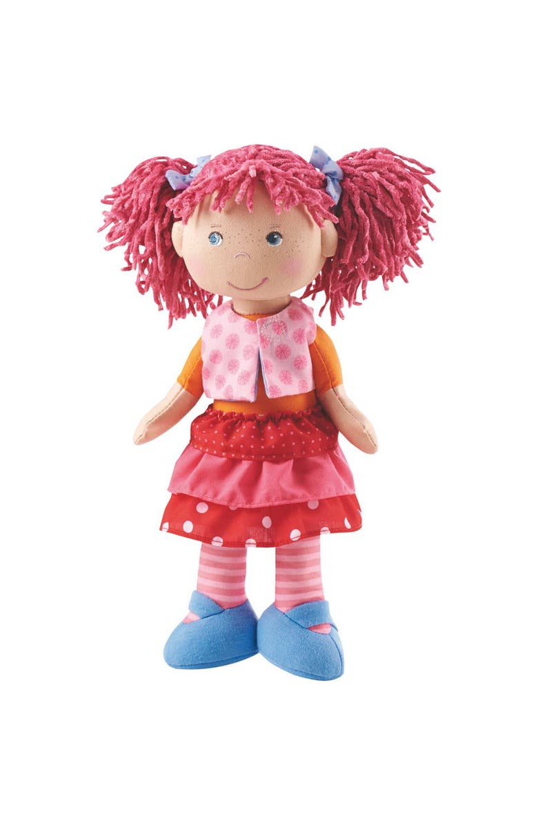 HABA Lilli-Lou 12" Soft Doll with Pink Hair in Pigtails, Blue Eyes & Embroidered Face, Machine Washable Baby Doll for Ages 18 Months+, Alternate, color, Pink Multi