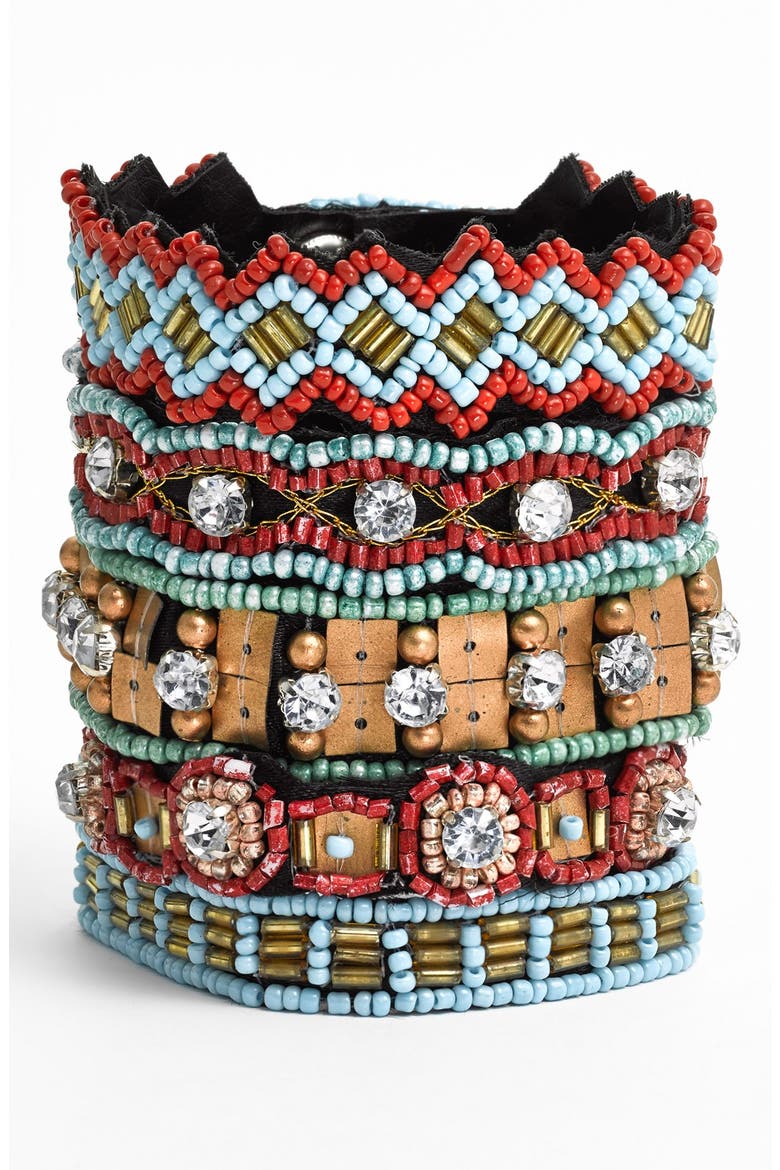 Couture Embellished Cuff Bracelet, Main, color, TURQUOISE/ RED