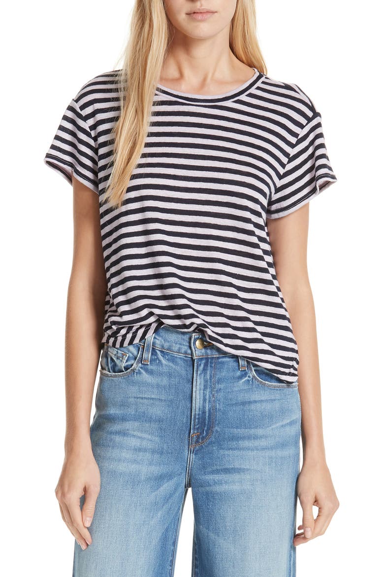 Stripe Linen Tee, Main, color, LAVENDER MULTI