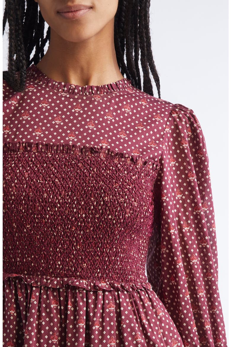 Maeve Scarf Print Long Sleeve Cotton Dress, Alternate, color, BURGUNDY FOULARD