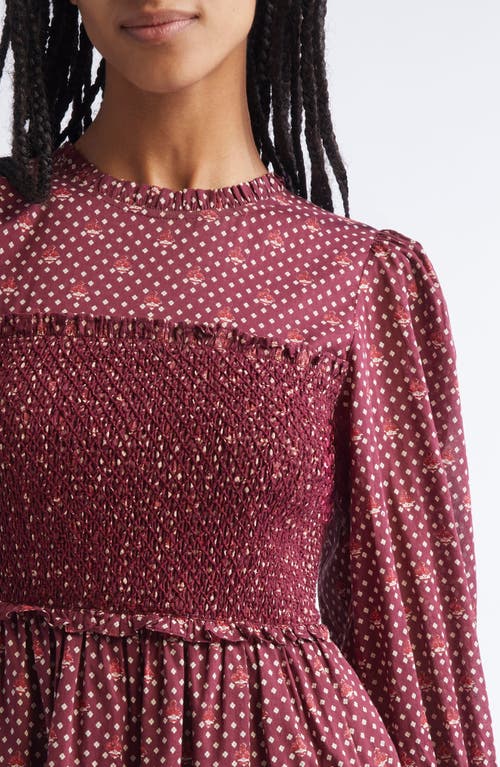 Mille Maeve Scarf Print Long Sleeve Cotton Dress In Burgundy