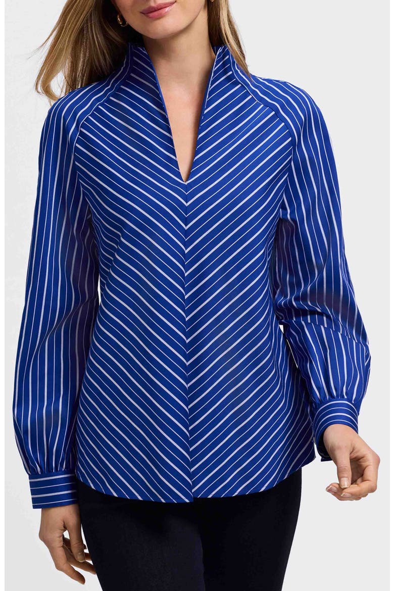 Daphne Stripe Stretch Cotton Blend Pullover Shirt, Main, color, BLUE/ WHITE