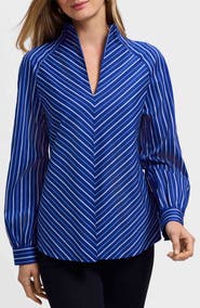 Foxcroft Daphne Stripe Stretch Cotton Blend Pullover Shirt