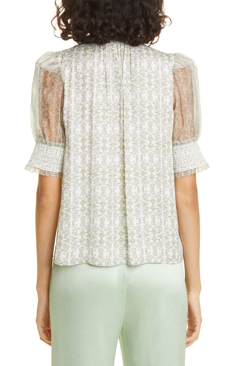 Alice + Olivia Brentley Tie Neck Puff Sleeve Blouse, Alternate, color, 