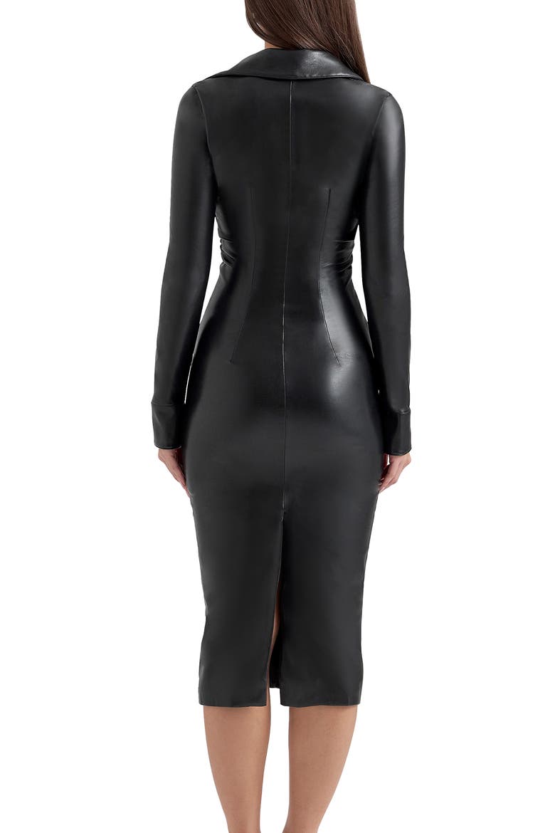 house of cb viola long sleeve faux leather midi dress Clothing: Midi Dresses: 'Viola' Black Vegan Leather Long Sleeve Midi Dress
