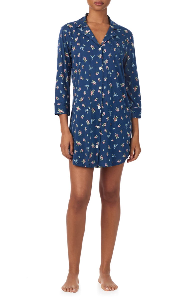 Lauren Ralph Lauren Print Cotton Blend Sleep Shirt, Main, color,