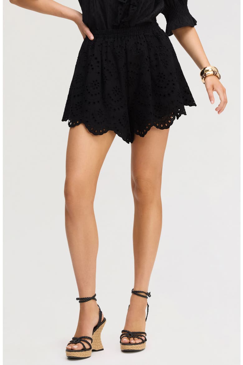 Eyelet Cotton Shorts, Main, color, TRUE BLACK
