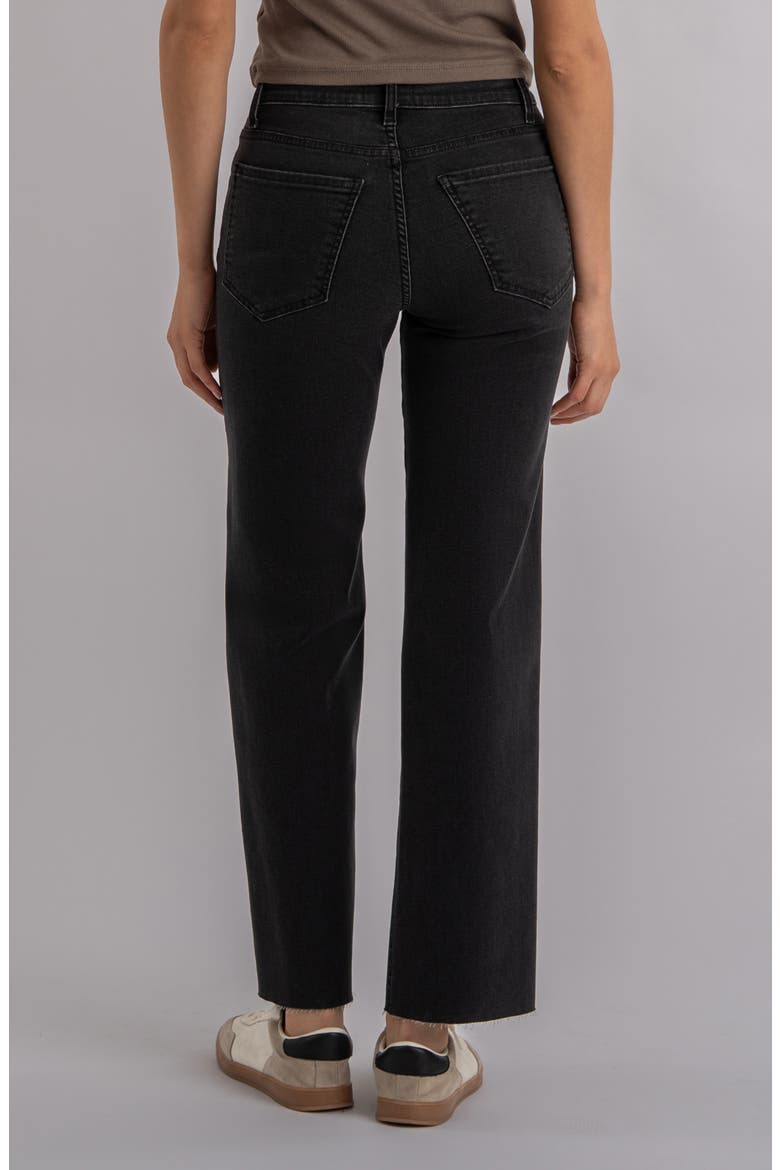 Avery Fab Ab High Waist Raw Hem Ankle Straight Leg Jeans, Alternate, color, BLACK