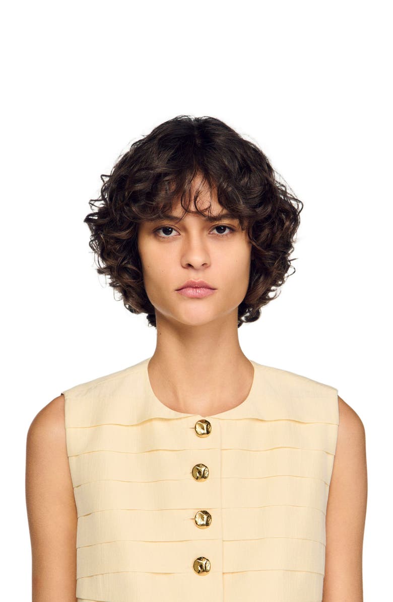 SANDRO Pleated crop top, Alternate, color, Vanilla