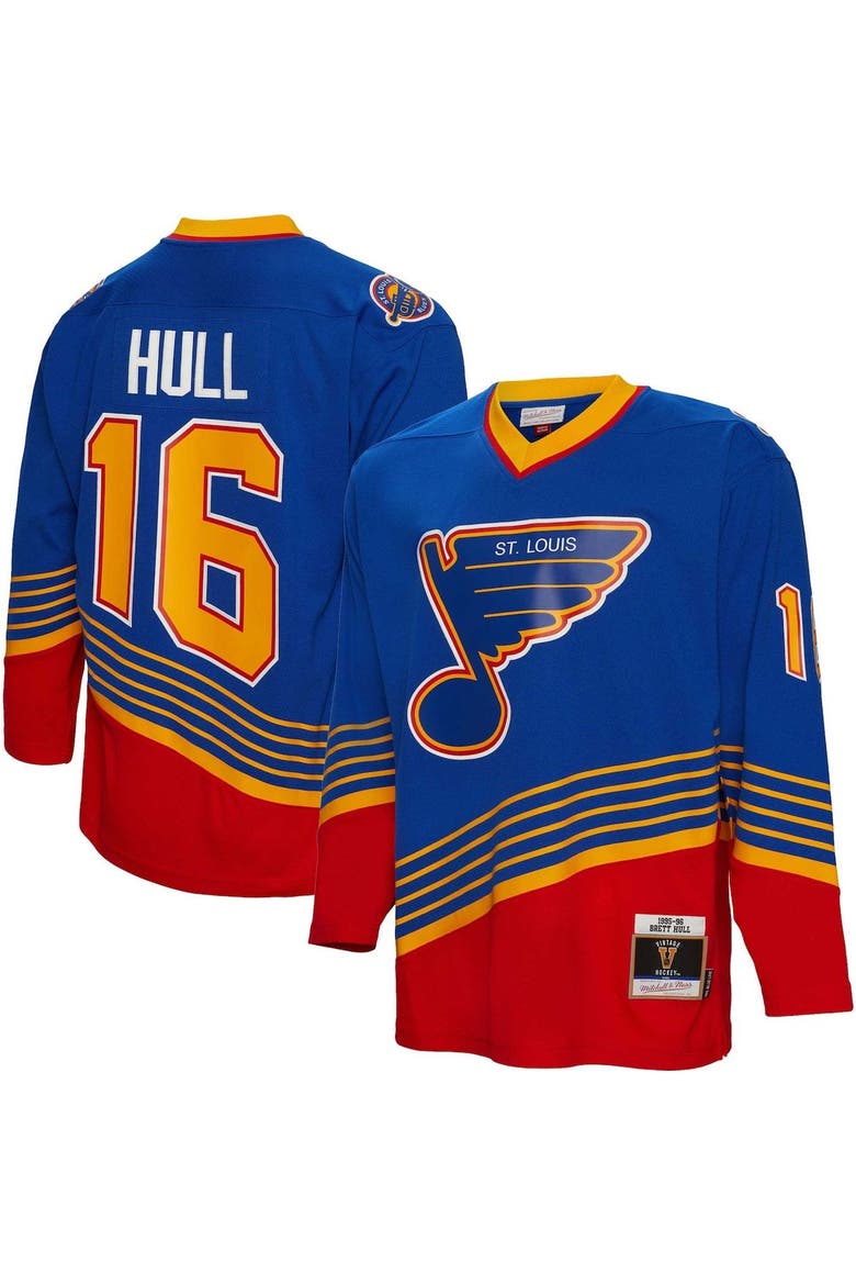 Men's Mitchell & Ness Brett Hull Blue St. Louis Blues  1995/96 Blue Line Player Jersey, Main, color, Blue