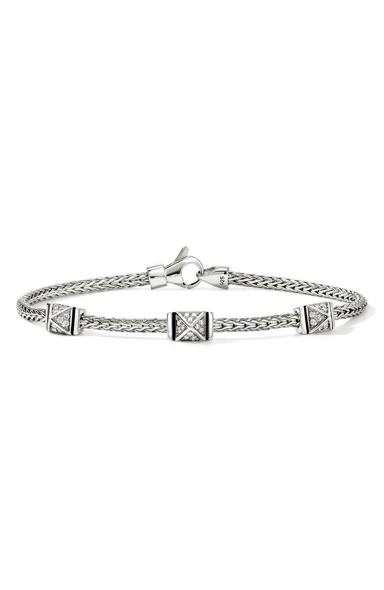 John Hardy Icon Stud Pavé Diamond Bracelet, Main, color, Silver