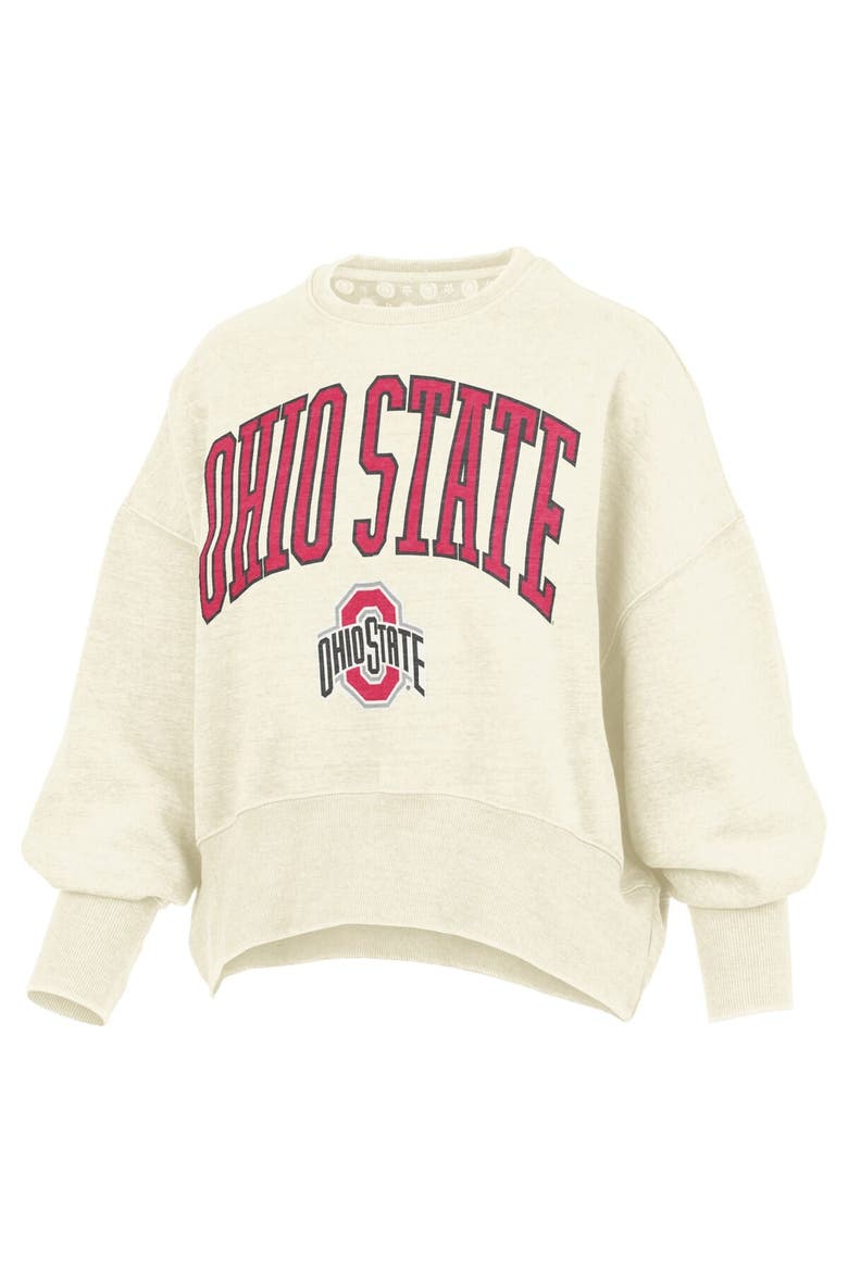 Women's Pressbox Natural Ohio State Buckeyes Oversized Waist-Length Crewneck Sweatshirt, Alternate, color, Natural