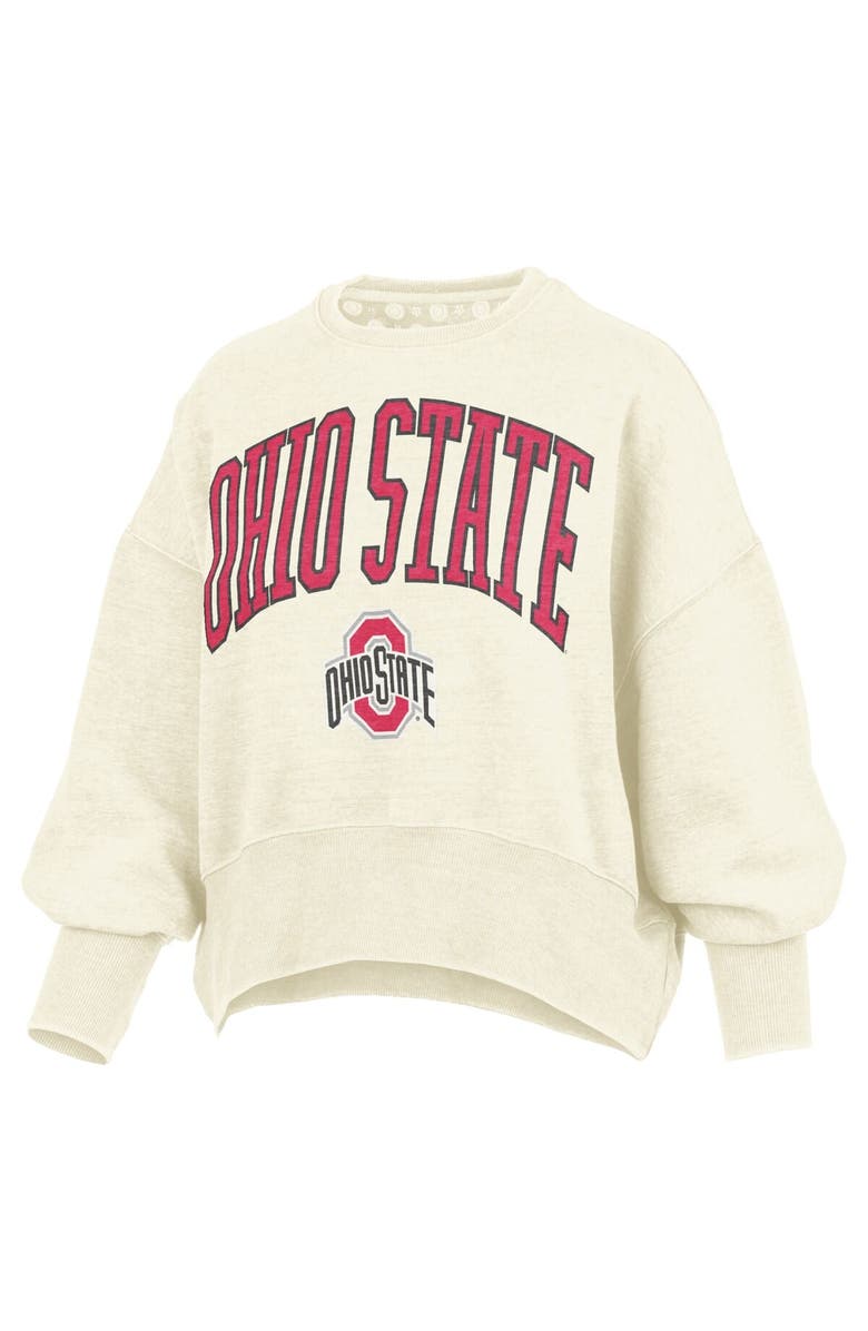PRESSBOX Women's Pressbox Natural Ohio State Buckeyes Oversized Waist-Length Crewneck Sweatshirt, Alternate, color, 