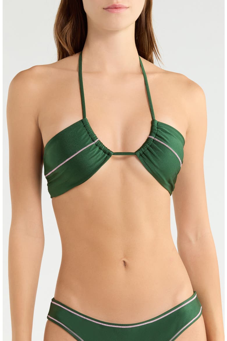Stitch Splice Bandeau Bikini Top, Main, color, JADED JUNIPER
