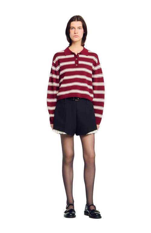 Sandro Wool Striped Polo Sweater In Brown