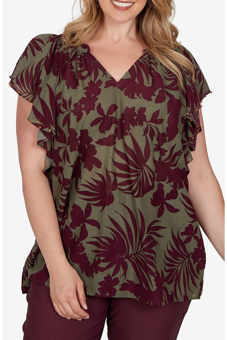 Novelty Airy Cotton Gauze Top, Main, color, CACTUS / GRAPE WINE