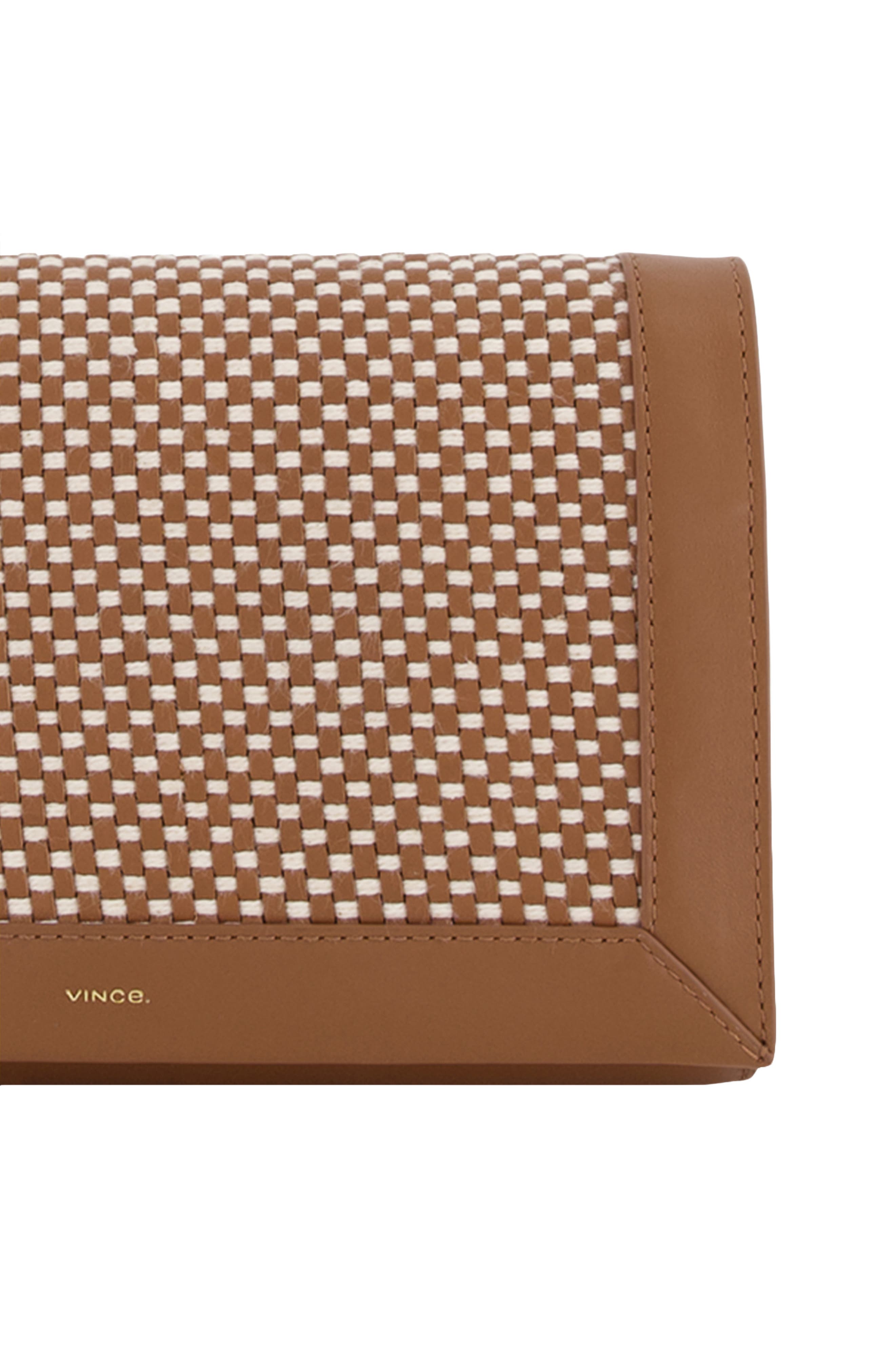 Vince Woven Leather Wallet on a Strap, Alternate, color, Saddle/ Milk