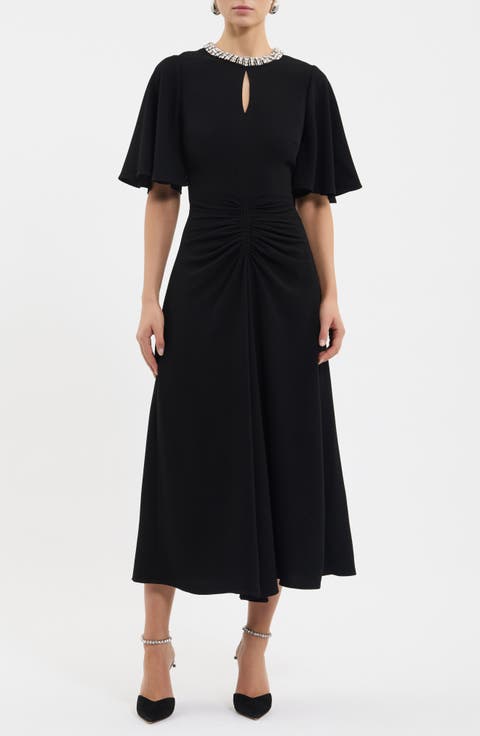Noemie Rhinestone Detail Keyhole Neck Cocktail Midi Dress