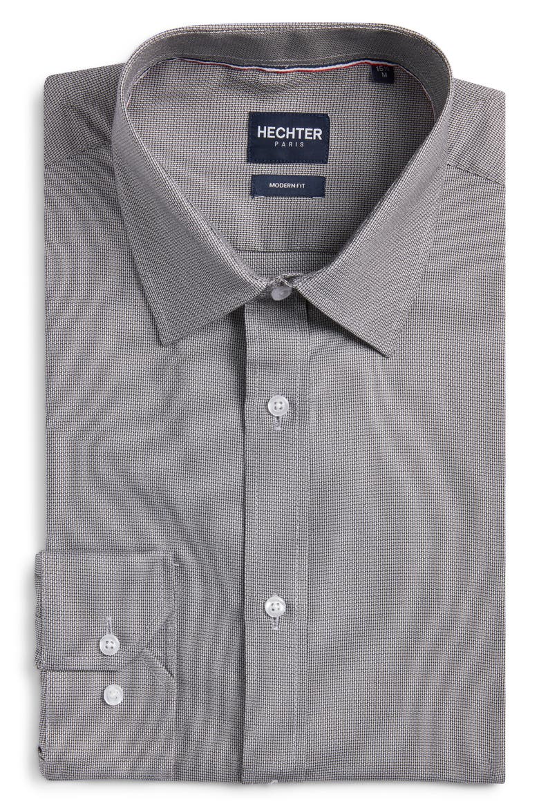 Modern Fit Grey Micropattern Cotton Dress Shirt, Alternate, color, GREY