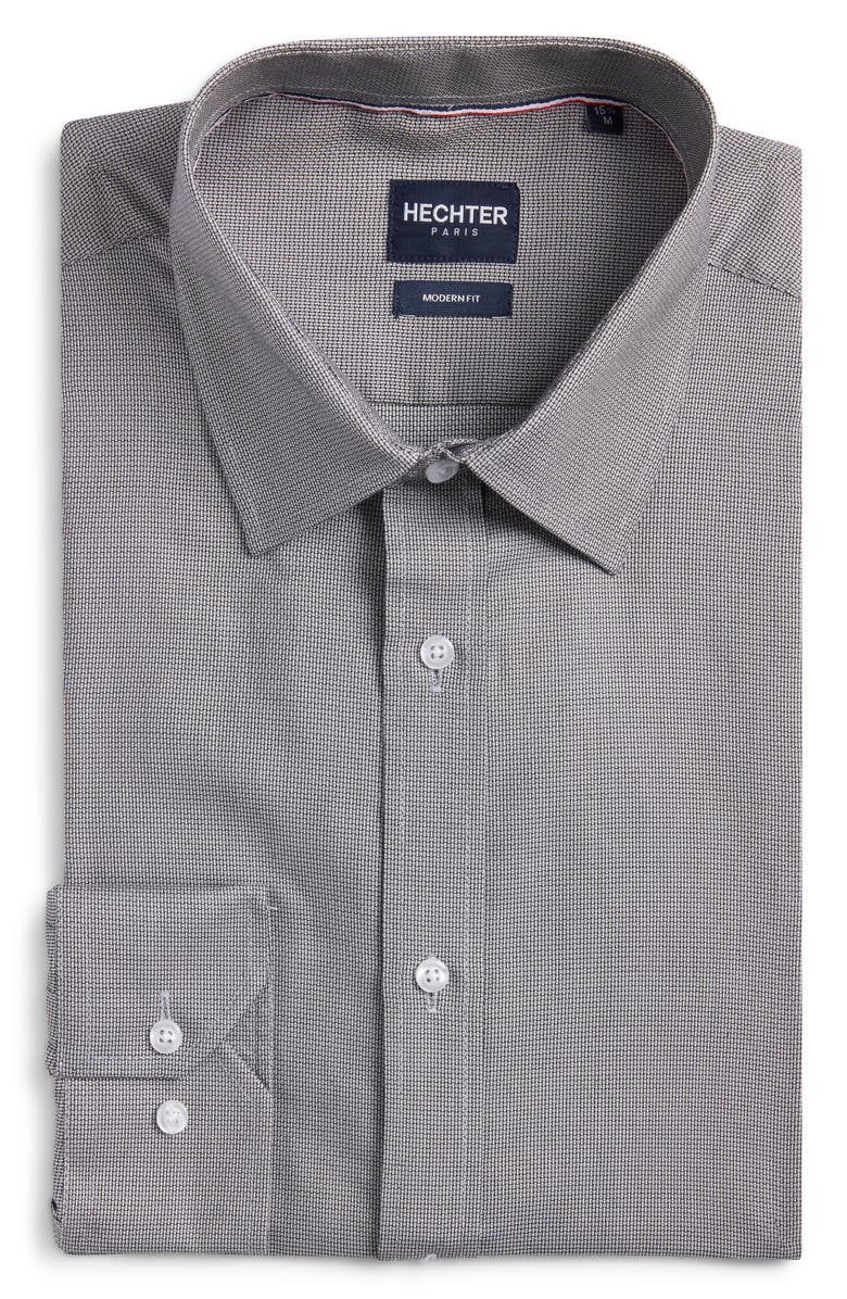 DANIEL HECHTER Modern Fit Grey Micropattern Cotton Dress Shirt, Alternate, color, Grey