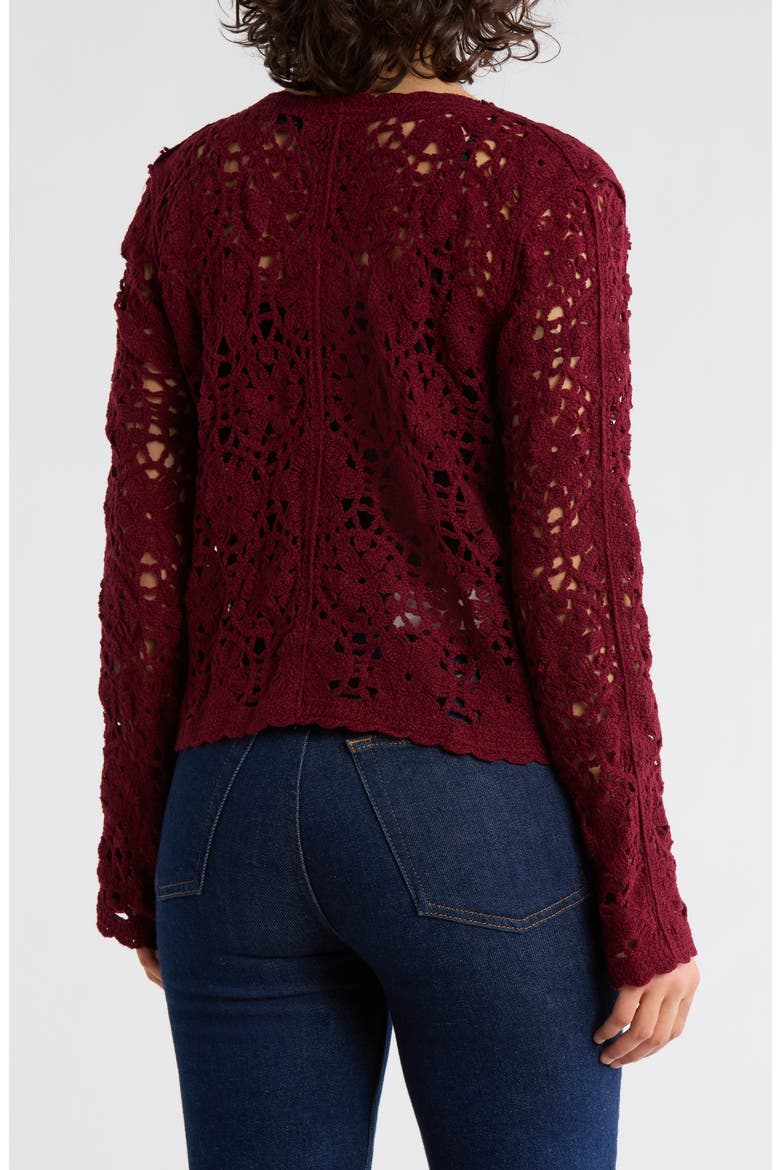 Open Stitch Button Cardigan, Alternate, color, BURGUNDY