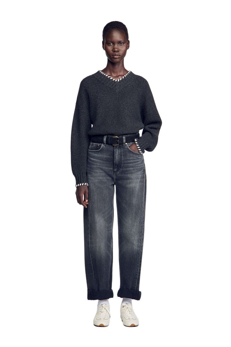 Braided V-neck sweater, Alternate, color, Grey