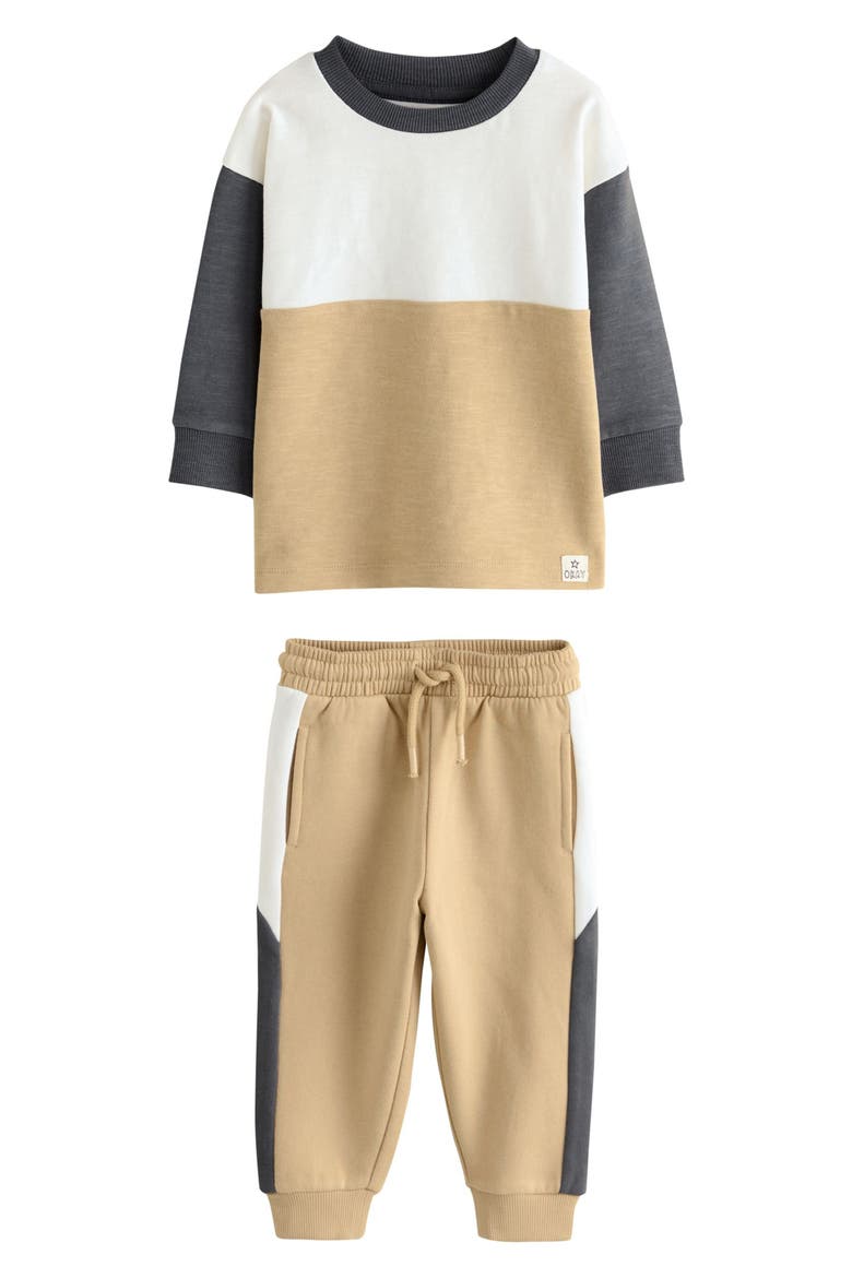 Kids' Colorblock Jersey Sweatshirt & Joggers Set, Main, color, NEUTRAL/ GREY