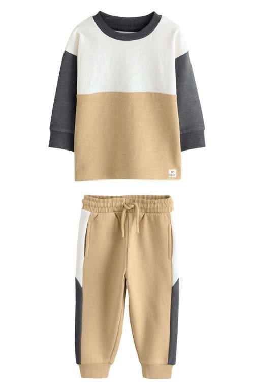 Next Kids' Colorblock Jersey Sweatshirt & Joggers Set In Neutral