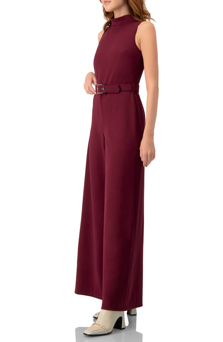 IVONNE Sleeveless High Neck Jumpsuit with Belt, Alternate, color, Wine