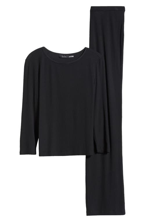 Natori Rib Essentials Long Sleeve Pajama Set In Black