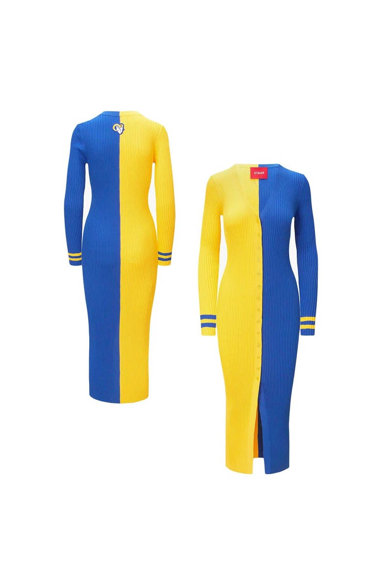 STAUD Women's STAUD Gold/Royal Los Angeles Rams Shoko Knit Button-Up Sweater Dress, Main, color, Gold