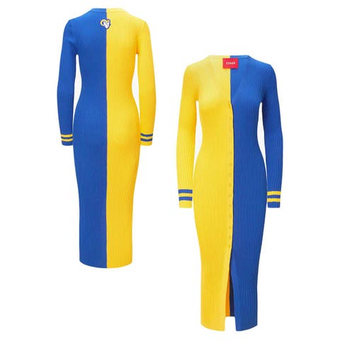 Women's STAUD Gold/Royal Los Angeles Rams Shoko Knit Button-Up Sweater Dress