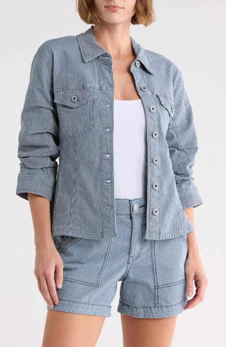 Democracy Stripe Ruched Sleeve Shirt Jacket