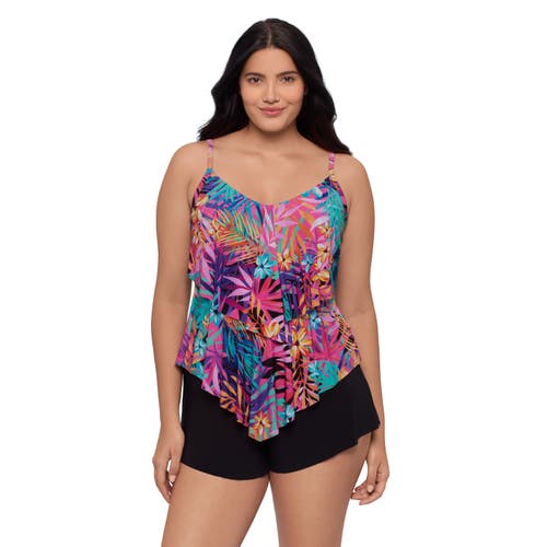 Trimshaper Ronnie 2 Tier Ruffle Tankini Swimsuit Top In Multi