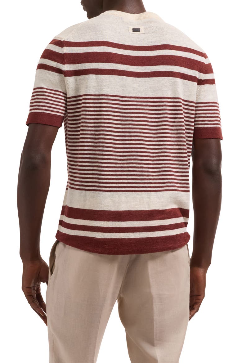Stripe Short Sleeve Linen & Cotton Blend Sweater, Alternate, color, SIENNA